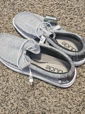 Hey Dude Light Gray Knit Slip-On Loafers with Elastic Laces